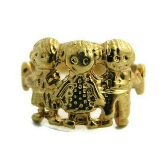 3 Kids Ring (2 Boys & 1 Girl) 14k Solid Yellow Gold.